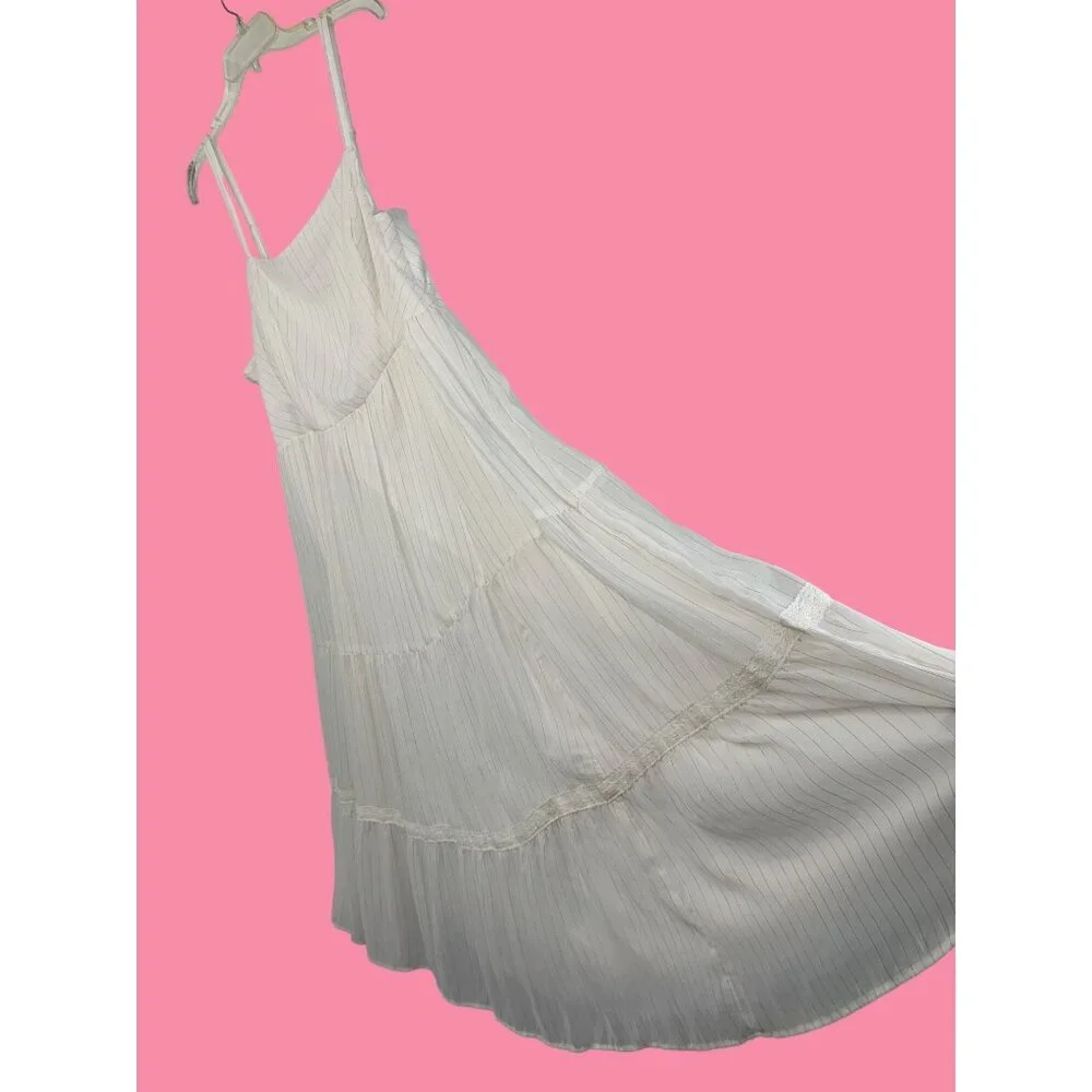 Torrid White Gold Chiffon Tiered Midi Dress Size 2X Adj Straps Smock NWT RA10137 - Picture 5 of 13